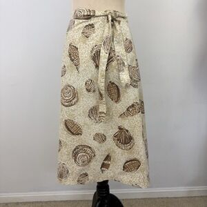 True Vintage Seashell Wrap SKIRT S M Beige Brown Meadowbank 80s 70s Beach Retro